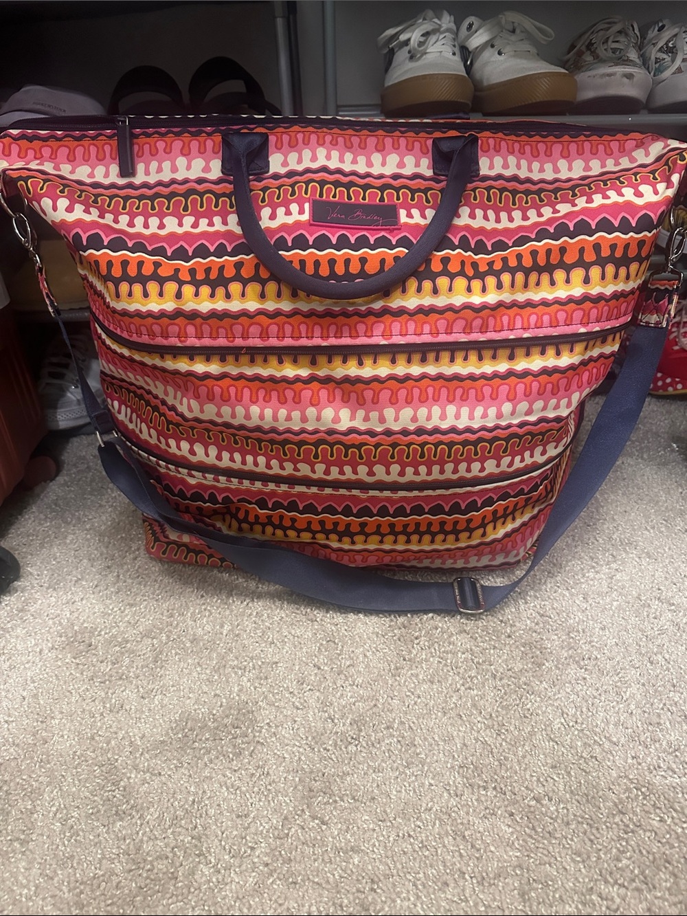 Expandable Vera Bradley Travel Tote with Navy Strap